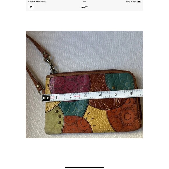Fossil Key-Per Patchwork Leather Wristlet/Wallet Zipper Pouch - Picture 6 of 7